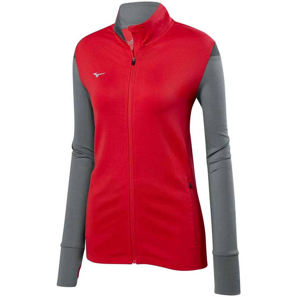 Womens Mizuno Horizon Full Zip Volleyball Jacket Red/Grey Philippines (BSGDJI217)